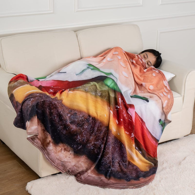 BATTILO HOME 71 Inch Hamburger Blanket Adult Size, for Women, Teens, Funny Food Blankets That Look Like Food, Cute Fleece Blanket for Everyone - Image 4